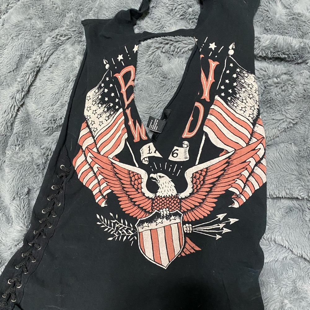 Forever 21 open chest, open back, laced side tank top.